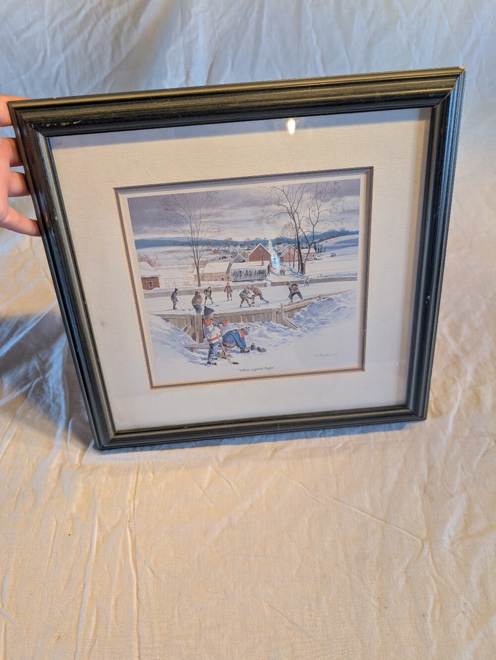 2/60$ Vintage Black-Framed Winter Village With Hockey Theme Print